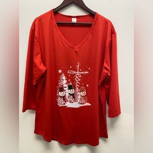 4 for $25 🍒 Red Snowman Print V-Neck Women's Top Size 3x